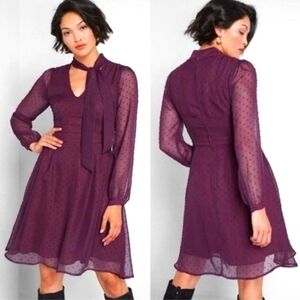 ModCloth Apogee of elegance Plum Swiss Dot long sleeve Dress